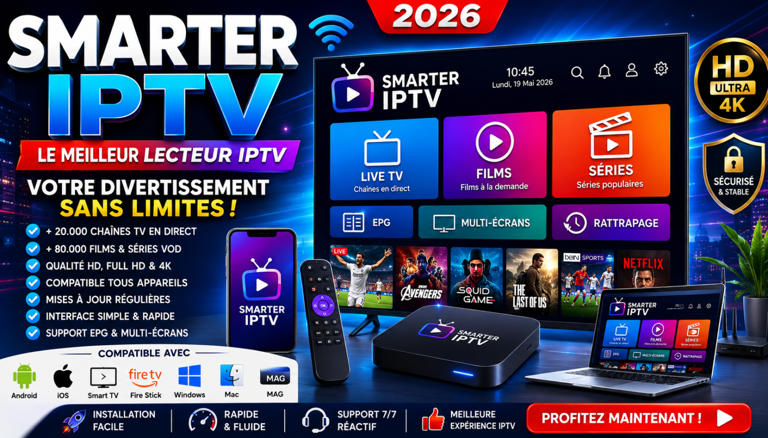 Smarter IPTV 2026 – Le Meilleur Lecteur IPTV pour TV en Direct, Films et Séries en HD & 4K