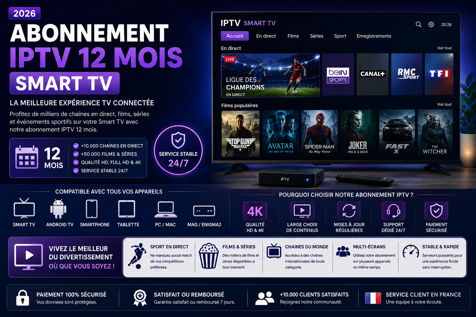 abonnement IPTV 12 mois Smart TV